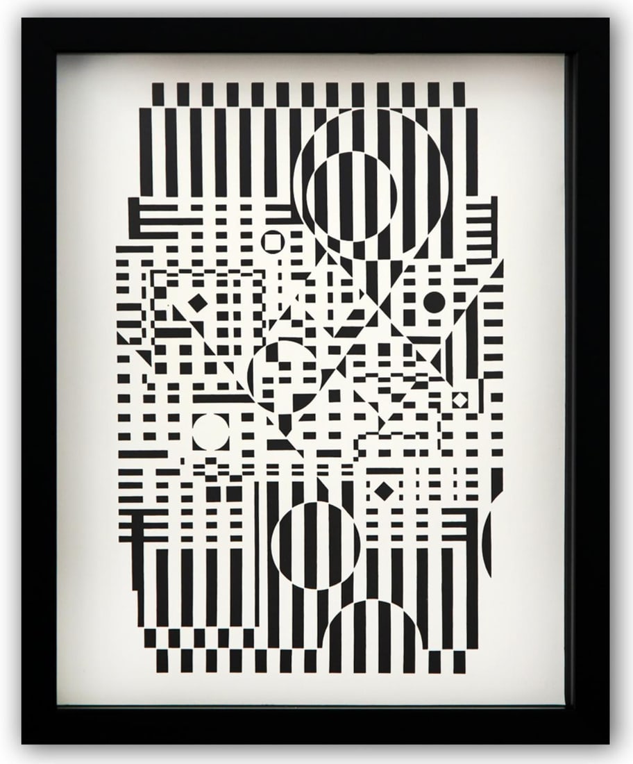 Victor Vasarely- Heliogravure Print "Untitled": Artist: Victor Vasarely. Medium: Heliogravure Print. Title: Untitled. Size: 14" x 11". Measures approx. 15" x 12" (framed). Additional: Custom Framed. Reference#: 21574.