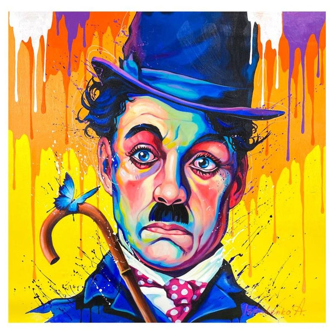 Alexander Ishchenko, "Chaplin" Original Acrylic Painting on Canvas, Hand Signed with Letter (1 of 2)