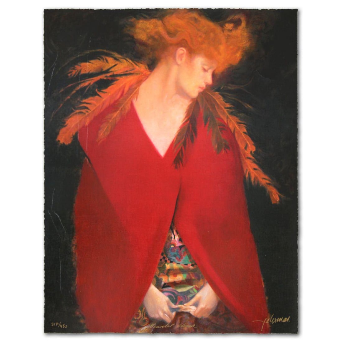 Felix Mas- Serigraph "Scarlet Cloak": Artist: Felix Mas. Medium: Serigraph. Title: Scarlet Cloak. Size: 22" x 17". Signature: Hand Signed and Numbered. Reference#: 74599.