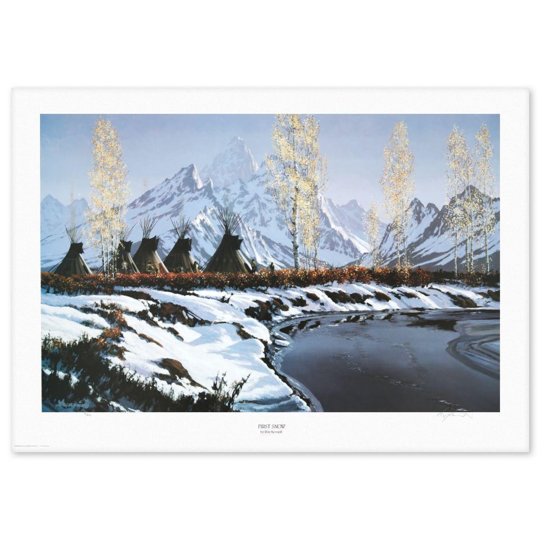 Roy Kerswill- Offset Lithograph "First Snow": Artist: Roy Kerswill. Medium: Offset Lithograph. Title: First Snow. Size: 24" x 34". Signature: Signed and numbered. Reference#: 82558.