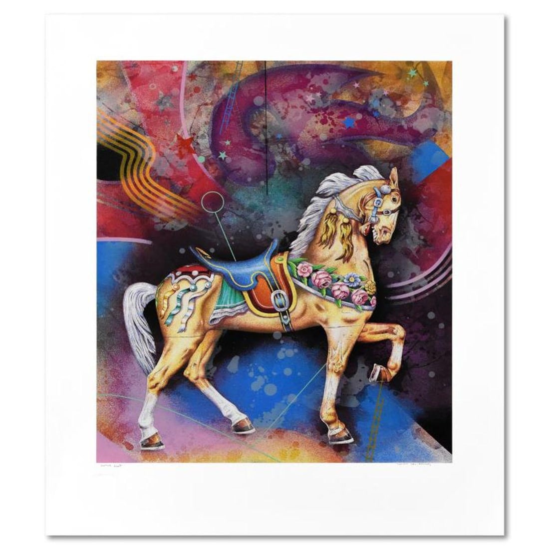 Yankel Ginzburg, "Carousel" Limited Edition Serigraph, Numbered and Hand Signed with Letter of: Carousel is a limited edition silk screen on paper by Yankel Ginzburg, numbered and hand signed by the artist. Includes Letter of Authenticity. Measures approx. 31" x 38" (with border), 25.5" x 30" (i