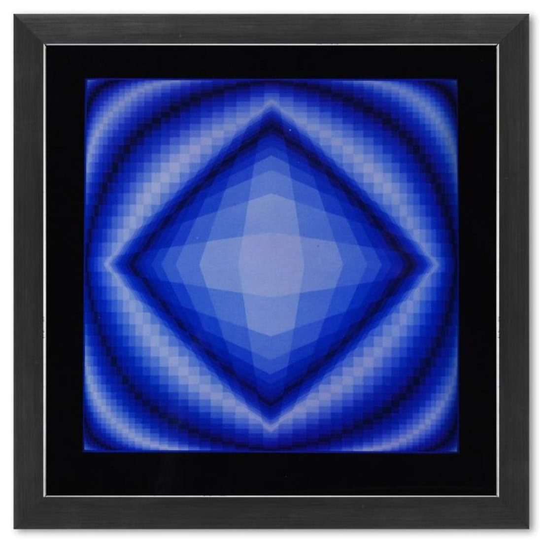 Victor Vasarely (1908-1997), "Boreal de la serie Structures Universelles De L'Octogone" Framed 1975: Boreal de la serie Structures Universelles De L'Octogone is a heliogravure print on paper, published in 1975, by Victor Vasarely (1908-1997). This piece comes custom framed, with a letter of