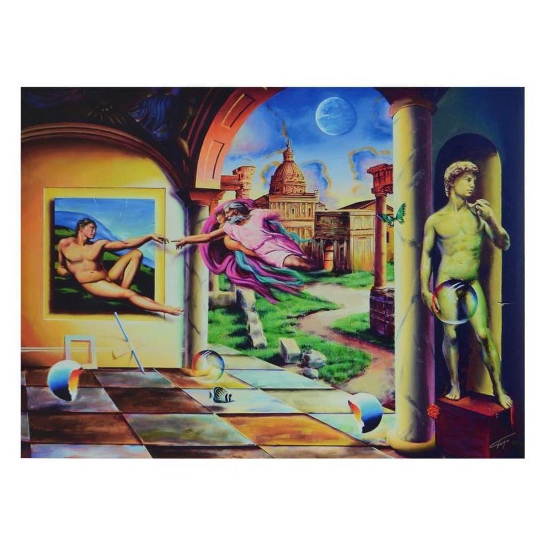 Ferjo, "Creation of a Man" Limited Edition on Canvas, Numbered and Signed with Letter of: Creation of a Man is a limited edition giclee on canvas, bearing Ferjo's authorized signature. Includes Letter of Authenticity. Measures approx. 36" x 27" (image). This item requires special handling 