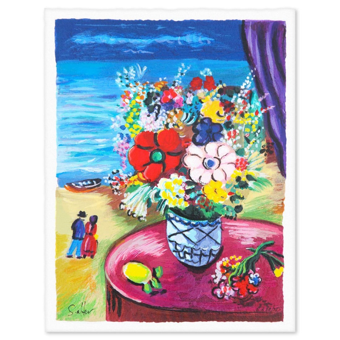 Shlmo Alter- Serigraph "An Evening at the Seashore": Artist: Shlmo Alter. Medium: Serigraph. Title: An Evening at the Seashore. Size: 10" x 13". Signature: Hand signed and numbered. Reference#: 74785.