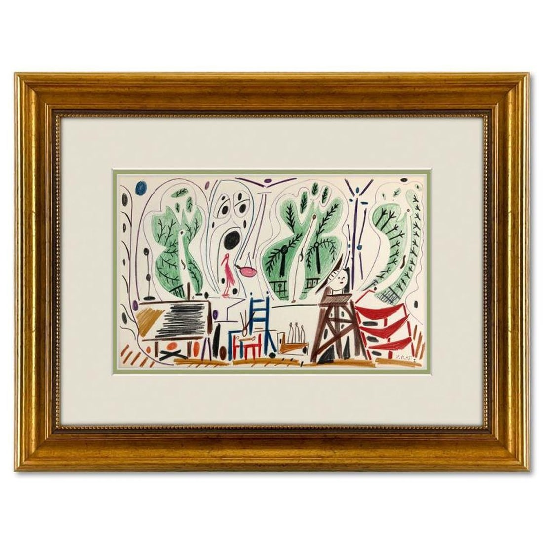 Pablo Picasso (1881-1973), "Carnet de Californie 8.11.55-I" Framed Vintage Lithograph on Paper with: Carnet de Californie 8.11.55-I is a vintage lithograph on paper by Pablo Picasso (1881-1973). This piece is from Picasso's Carnet de Californie Series and was printed in Paris, France by Mourlot Studi