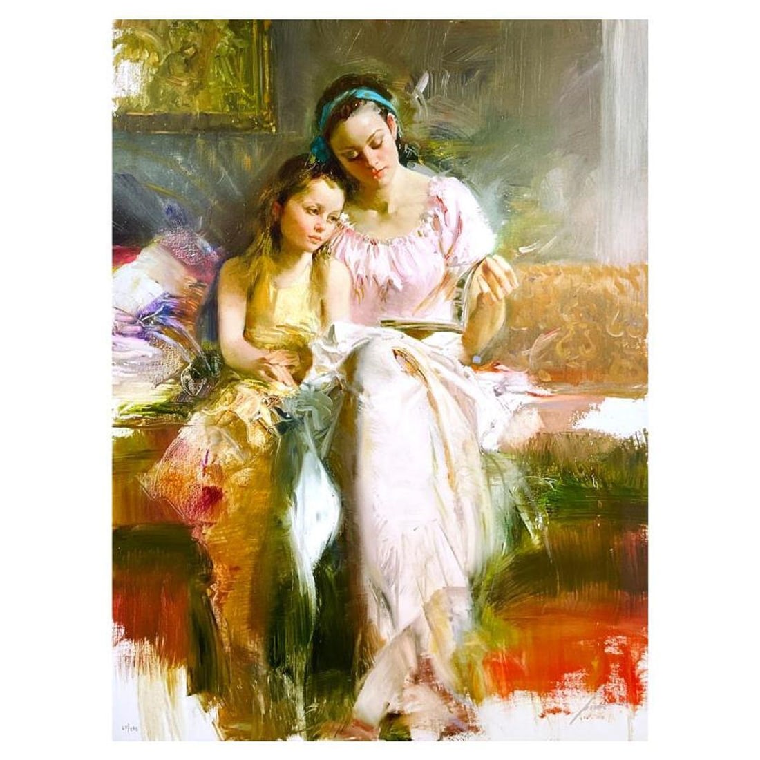Pino (1939-2010), "Bedtime Stories" Limited Edition on Canvas, Numbered 67/295 and Hand Signed with: Bedtime Stories is a limited edition giclee on canvas by Pino (1939-2010), numbered 67/295 and hand signed by the artist. Includes Certificate of Authenticity. Measures approx. 40" x 30" (image).