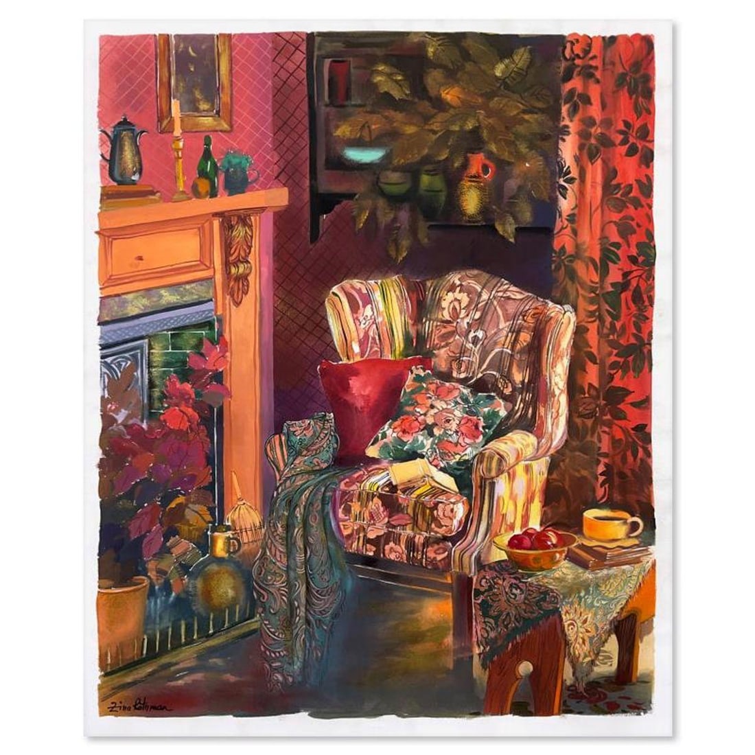 Zina Roitman, Original Watercolor Painting, Hand Signed with Letter of Authenticity.: This is an original watercolor painting on paper by Zina Roitman, hand signed by the artist. Includes Letter of Authenticity. Measures approx. 31.5" x 40" (border), 29" x 36" (image). There are crease