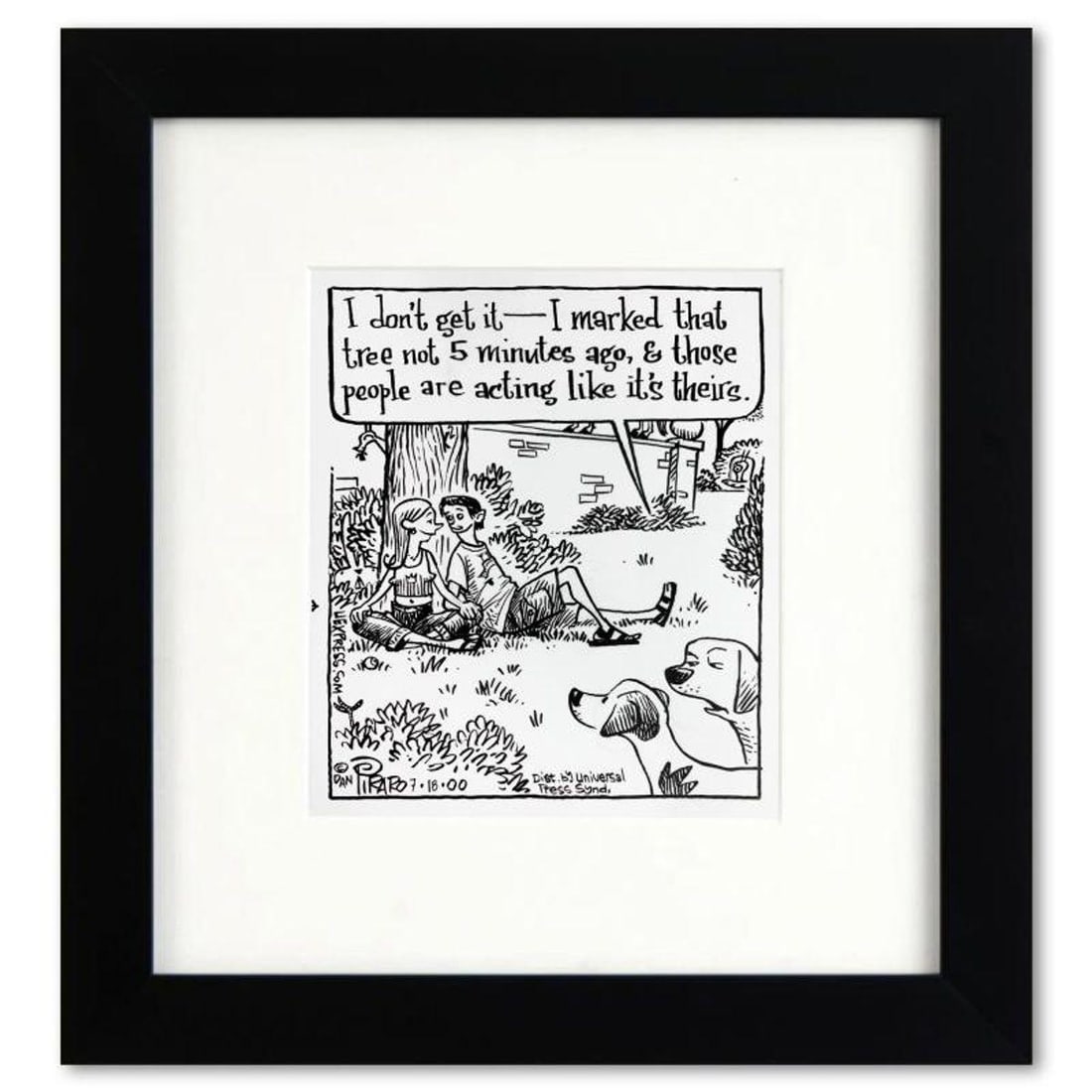 Bizarro, "Marked Tree" is a Framed Original Pen & Ink Drawing by Dan Piraro, Hand Signed with Letter: Enter a surreal and satirical world of twisted imagination and award winning creativity. "Marked Tree" is an original pen & ink drawing on paper by Dan Piraro, creator of the critically acclaimed and 