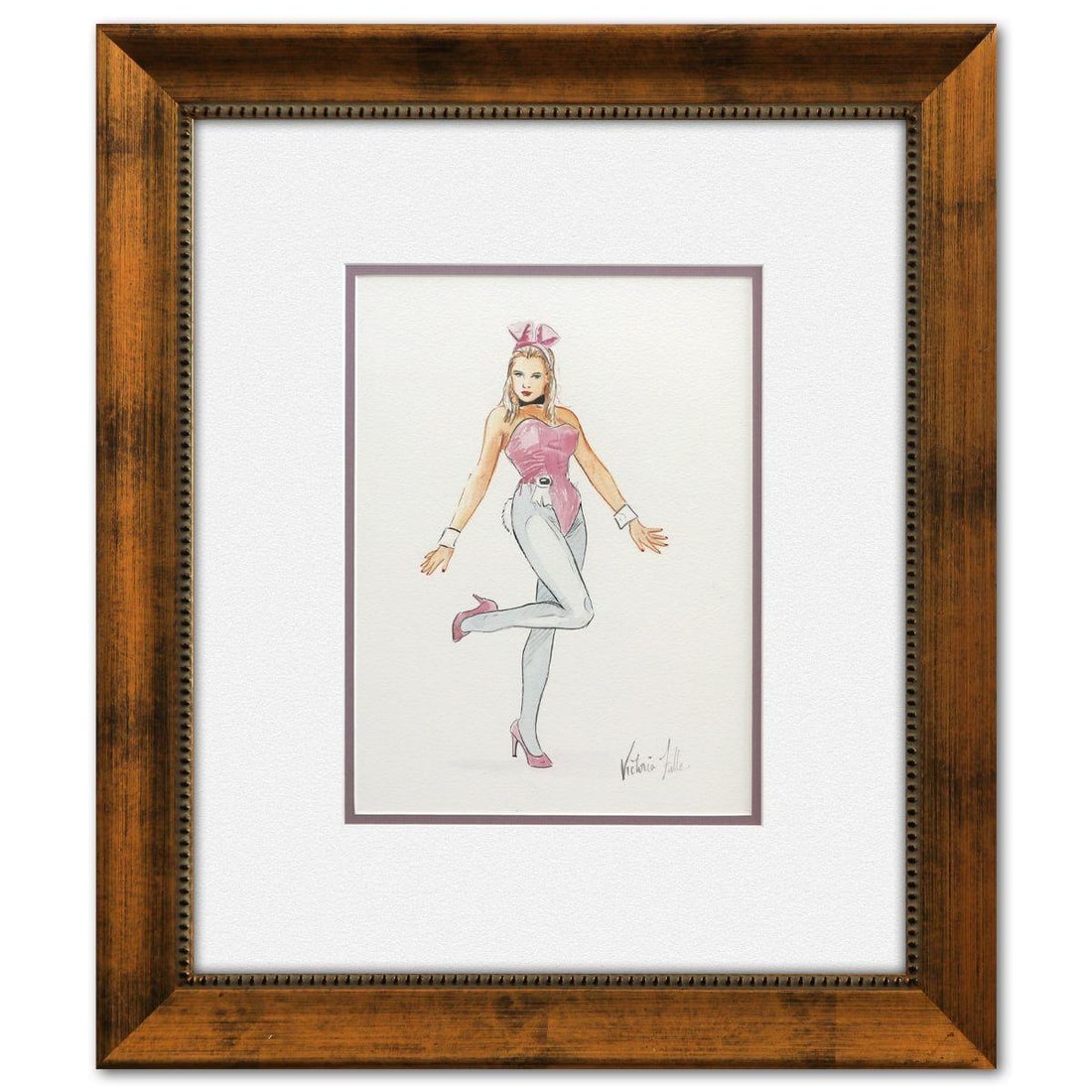 Victoria Fuller- Original Watercolor "Pink Jazz Bunny": Artist: Victoria Fuller. Medium: Original Watercolor. Title: Pink Jazz Bunny. Size: 11" x 8.5". Measures approx. 23" x 19" (framed). Signature: Hand Signed. Reference#: 74507.