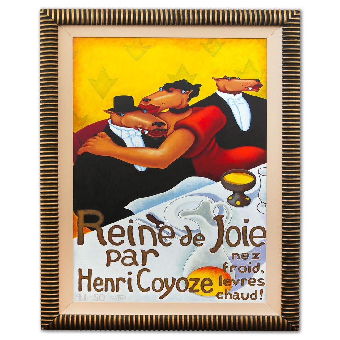 Markus Pierson- Serigraph on Canvas "Reine de Joie": Artist: Markus Pierson. Medium: Serigraph on Canvas. Title: Reine de Joie. Size: 54" x 35". Measures approx. 66" x 48" (framed). Signature: Hand Signed and Numbered. Certificate of Authenticity: Is
