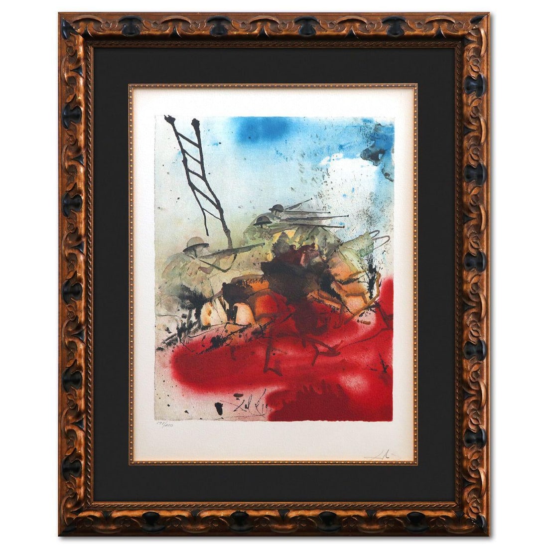 Salvador Dali- Original Lithograph "Battle for Jerusalem Hills": Artist: Salvador Dali. Medium: Original Lithograph. Title: Battle for Jerusalem Hills. Size: 24" x 18". Measures approx. 34" x 28" (framed). Signature: Hand signed and numbered. Certificate of Authent