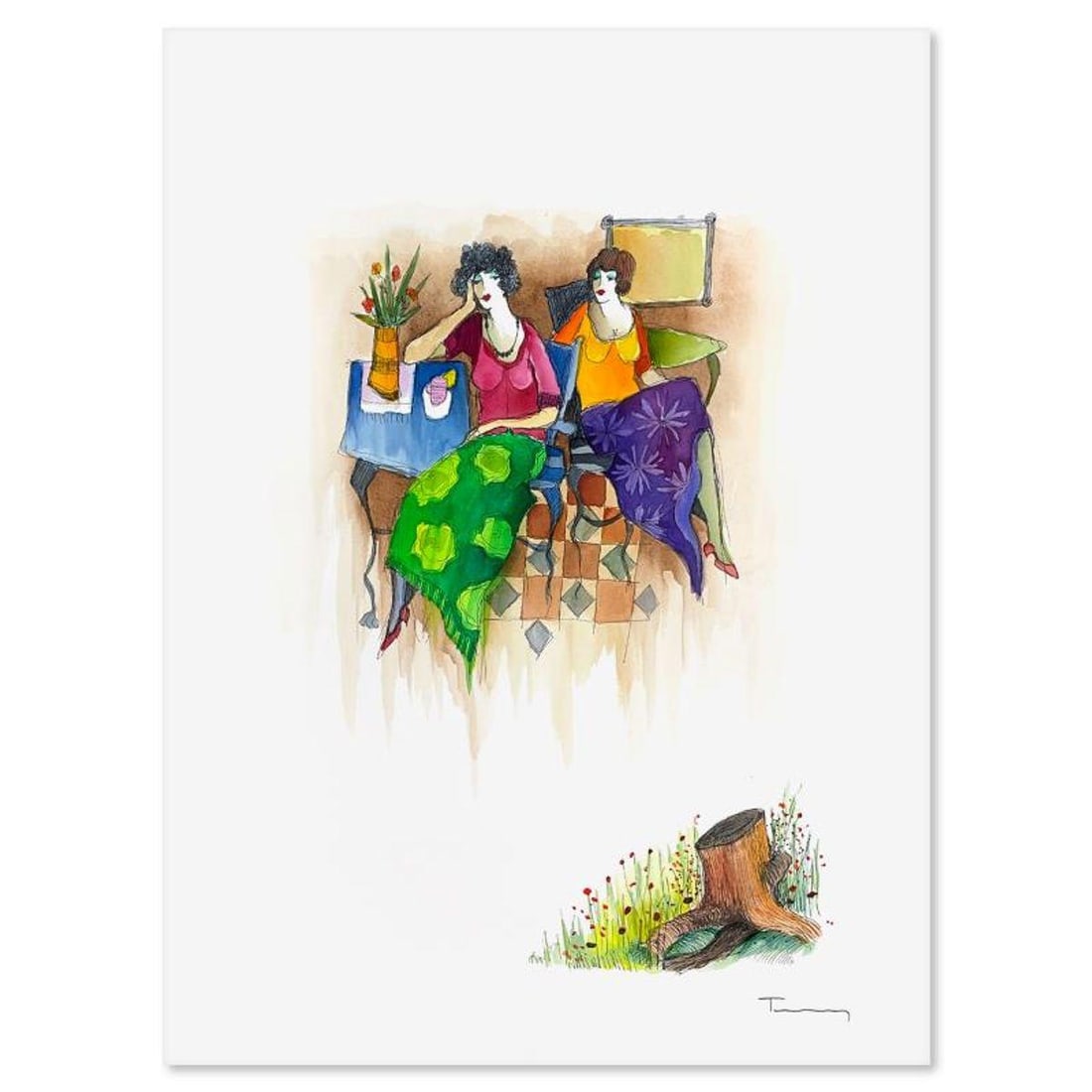 Itzchak Tarkay (1935-2012), Original Mixed Media Watercolor Painting on Paper, Hand Signed with (1 of 2)