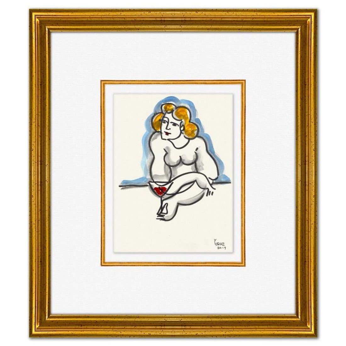 Yuroz, Framed Original Painting, Hand Signed with Letter of Authenticity.: This is an original painting on paper by Yuroz, hand signed by the artist. This piece comes custom framed on linen. Includes Letter of Authenticity. Measures approx. 16" x 14" (frame), 8" x 6" (image)