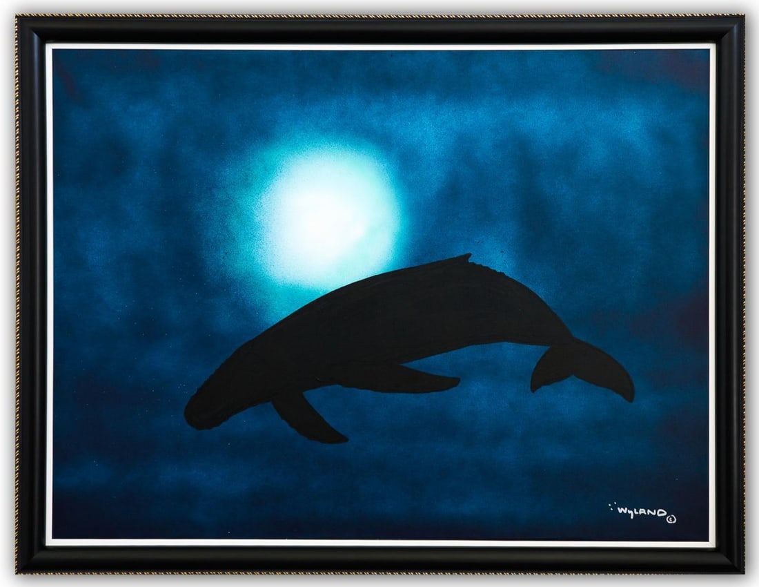 Wyland- Original Painting on Canvas "Humpback": Artist: Wyland. Medium: Original Painting on Canvas. Title: Humpback. Size: 36" x 48". Measures approx. 41" x 53" (framed). Signature: Hand Signed by the artist. Certificate of Authenticity: Is includ