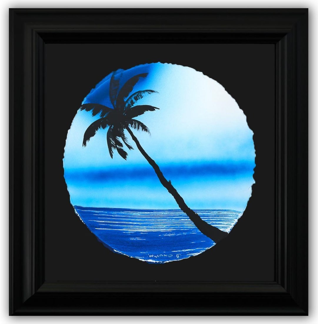 Wyland- Original Watercolor Painting on Deckle Edge Paper "Palm Tree": Artist: Wyland. Medium: Original Watercolor Painting on Deckle Edge Paper. Title: Palm Tree. Size: 19" x 19". Measures approx. 30" x 30" (framed). Signature: Hand Signed by the artist. Certificate of 