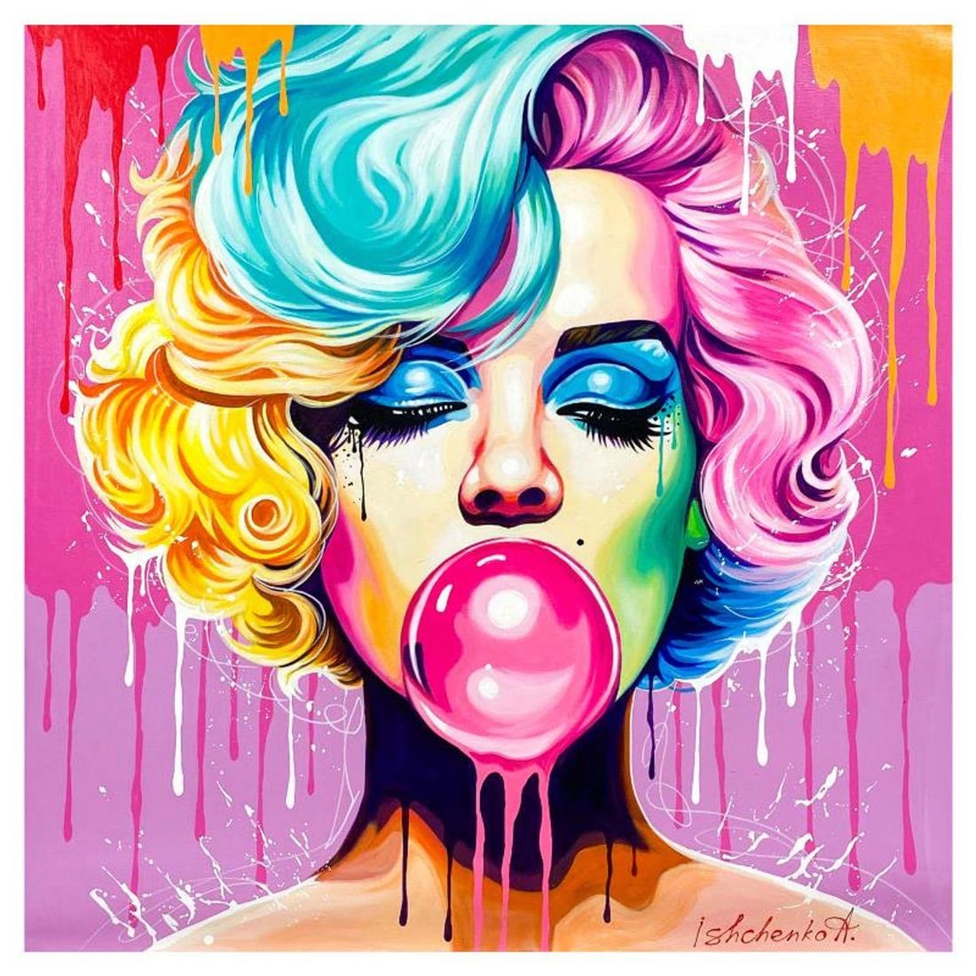 Alexander Ishchenko, "Marilyn Monroe" Original Acrylic Painting on Canvas, Hand Signed with Letter (1 of 2)