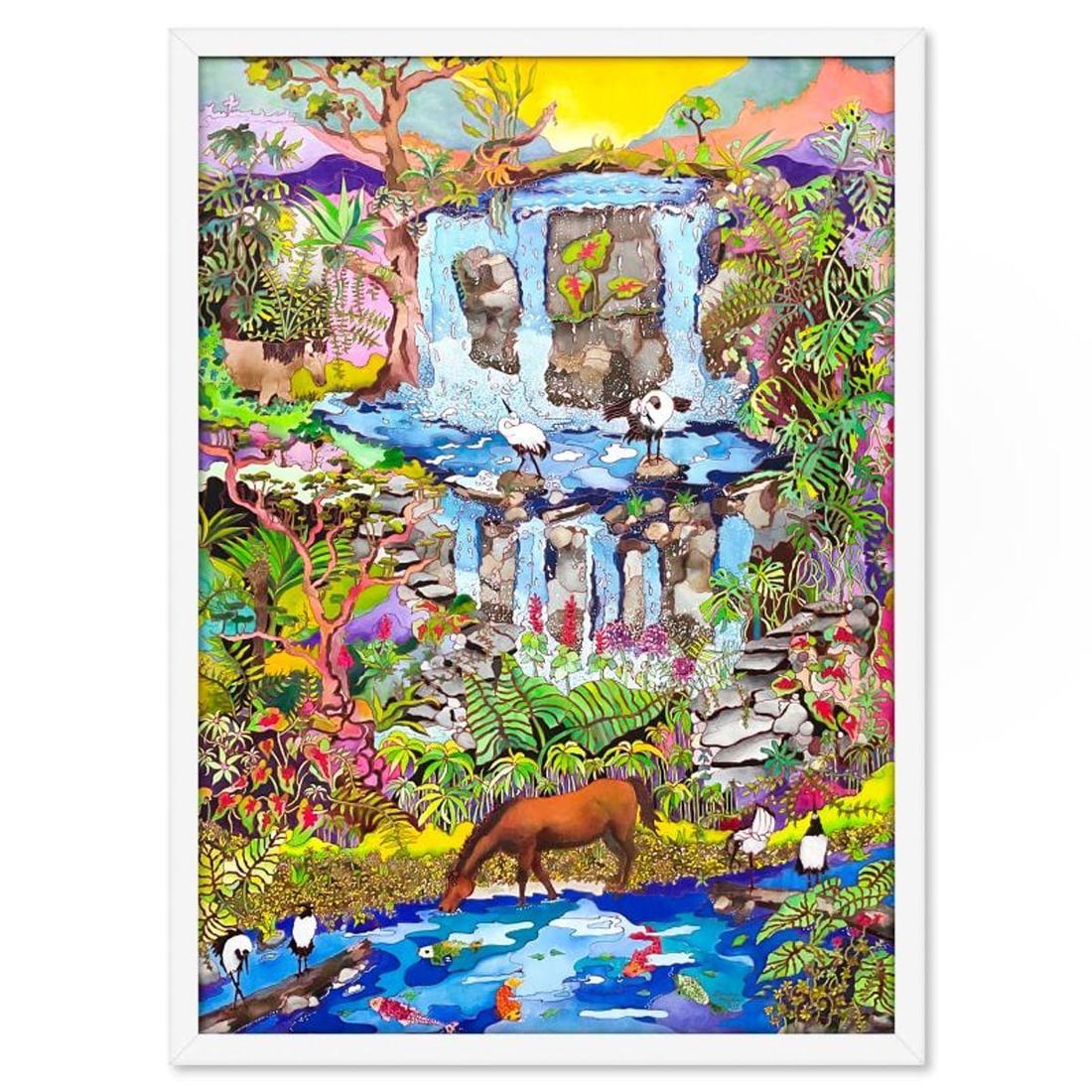 Linnea Pergola, "Nature's Symphony Framed Hand Signed Original Painting on Silk with Letter of: Nature's Symphony is an original painting on silk, by Linnea Pergola. The piece is hand signed by the artist, framed, and comes with a letter of authenticity. Measures approximately 57" x 39" (framed)