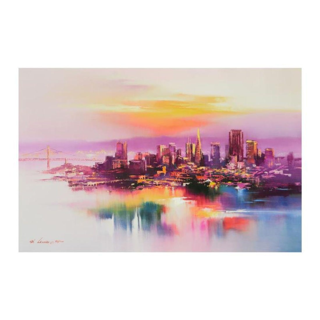 H. Leung, "San Francisco at Dusk" Limited Edition on Canvas, Numbered and Hand Signed with Letter of: San Francisco at Dusk is a limited edition giclee on canvas by H. Leung, numbered and hand signed by the artist. Includes Letter of Authenticity. Measures approx. 29" x 19" (image).