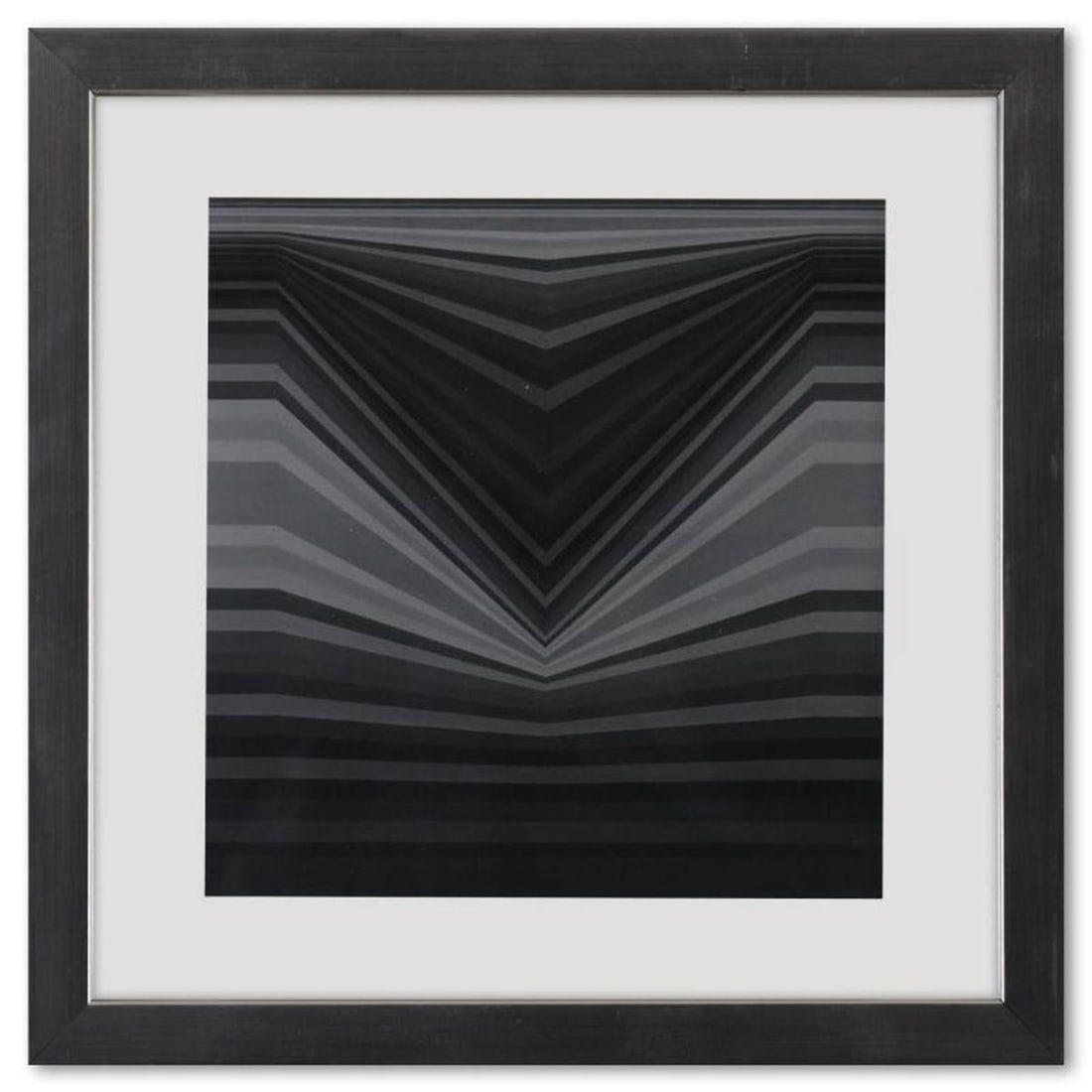 Victor Vasarely (1908-1997), "Berc de la serie Vonal" Framed 1971 Heliogravure Print with Letter of: Berc de la serie Vonal is a heliogravure print on paper, published in 1971, by Victor Vasarely (1908-1997). This piece comes custom framed, with a letter of authenticity and with a 1976 Vasarely paper