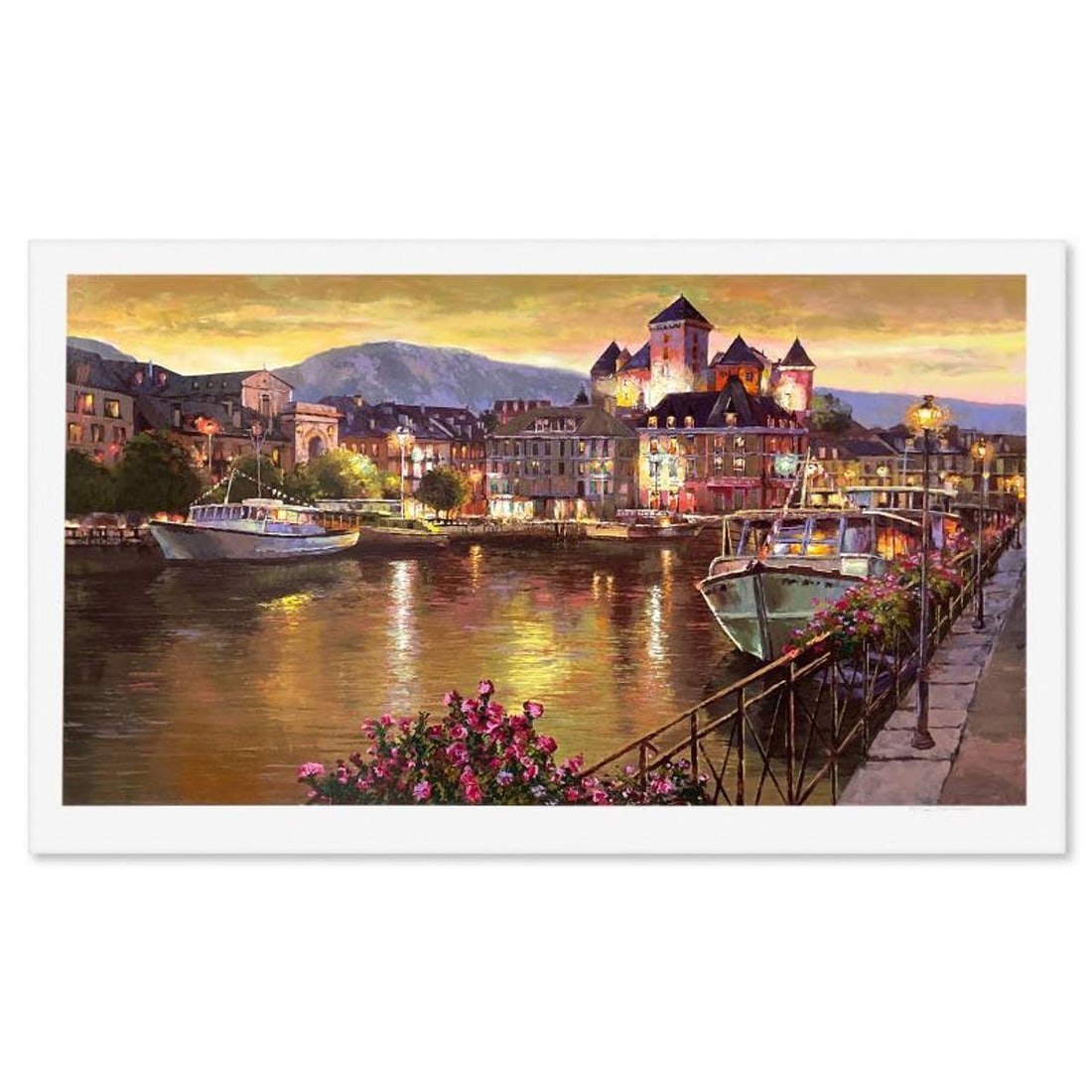 Sam Park, "Annecy Night" Limited Edition Printer's Proof Serigraph, Numbered and Hand Signed with: Annecy Night is a limited edition printer's proof serigraph on paper by Sam Park, numbered and hand signed by the artist. Includes Letter of Authenticity. Measures approx. 33" x 56.5" (border), 28.5"
