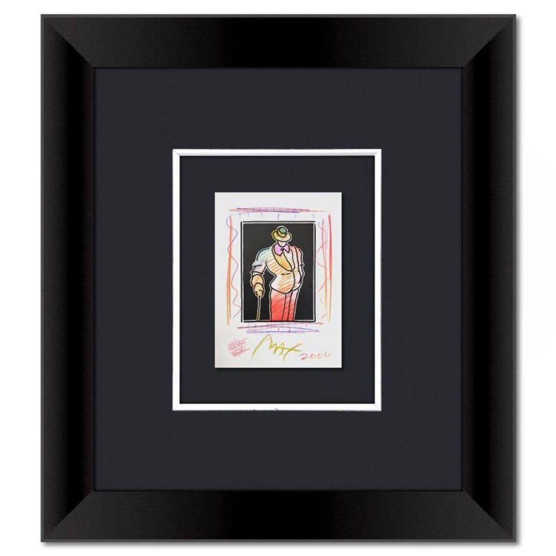 Peter Max, Framed One-of-a-Kind Mixed Media, Hand Signed with Registration Number Certifying: This is a one-of-a-kind mixed media on paper, hand signed by Peter Max. The piece comes custom framed with a backside cutout to display Peter Max Studio registration number 389238 certifying authentic