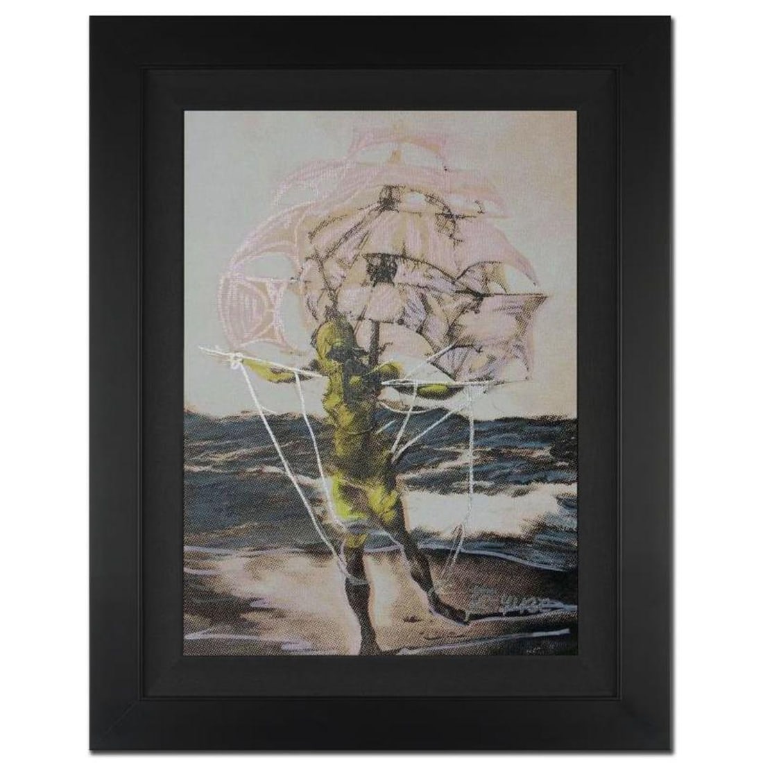 Ringo Daniel Funes, "Man Ship" Framed One-of-a-Kind Mixed Media Painting on Canvas, Hand Signed with: Man Ship is a one-of-a-kind hand-pulled silkscreen and mixed media painting on canvas by Ringo (Daniel Funes) - the protege of Andy Warhol's apprentice, Steve Kaufman! This piece is hand signed by the