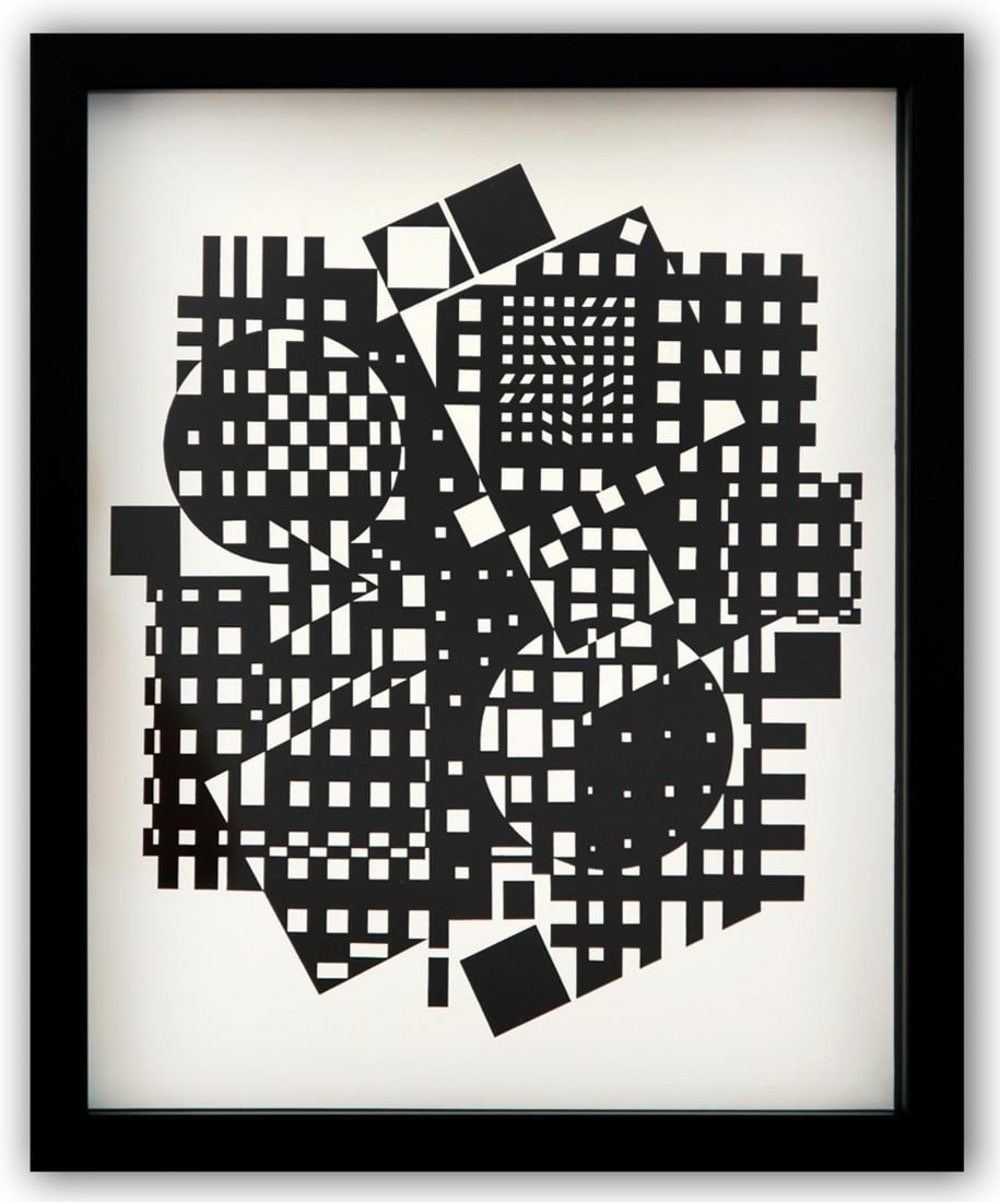 Victor Vasarely- Heliogravure Print "Untitled": Artist: Victor Vasarely. Medium: Heliogravure Print. Title: Untitled. Size: 14" x 11". Measures approx. 15" x 12" (framed). Additional: Custom Framed. Reference#: 21572.