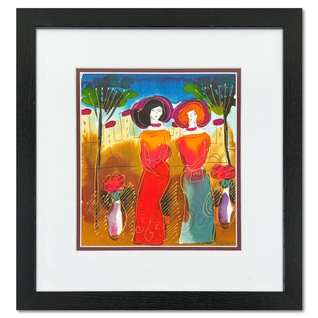 Moshe Leider, Framed Original Mixed Media Watercolor Painting, Hand Signed with Letter of: This is an original mixed media watercolor painting on paper by Moshe Leider, hand signed by the artist. This piece comes custom framed and includes a Letter of Authenticity. Measures approximately 15