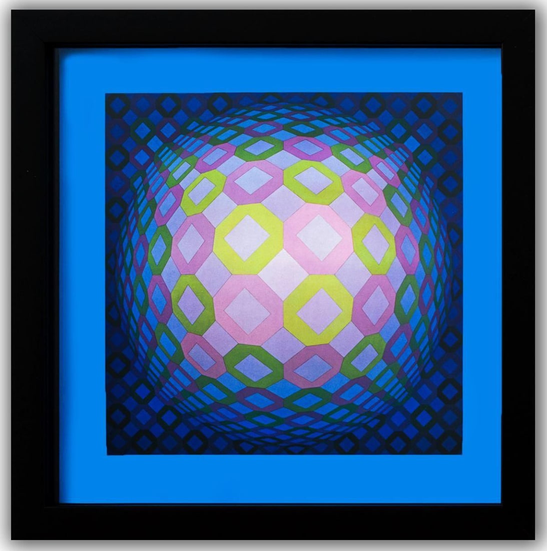 Victor Vasarely- Heliogravure Print "Okta - Pos": Artist: Victor Vasarely. Medium: Heliogravure Print. Title: Okta - Pos. Size: 10" x 10". Measures approx. 12" x 12" (framed). Additional: Custom Framed , 1975. Reference#: 21385.