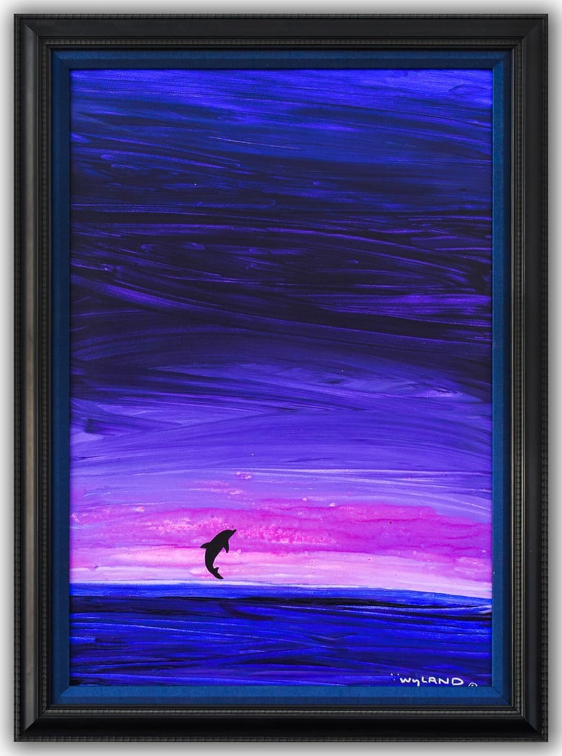 Wyland- Original Painting on Canvas "Dolphin Rising": Artist: Wyland. Medium: Original Painting on Canvas. Title: Dolphin Rising. Size: 36" x 24". Measures approx. 42" x 31" (framed). Signature: Hand Signed by the artist. Certificate of Authenticity: Is 