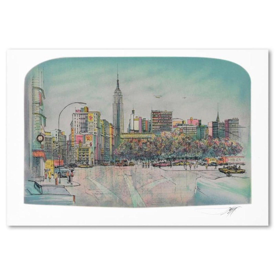 Rolf Rafflewski, "New York City" Limited Edition Lithograph, Numbered and Hand Signed with Letter of: New York City is a limited edition lithograph on paper by Rolf Rafflewski, numbered and hand signed by the artist. Includes Letter of Authenticity. Measures approx. 22" x 15" (border), 19" x 12.5" (im