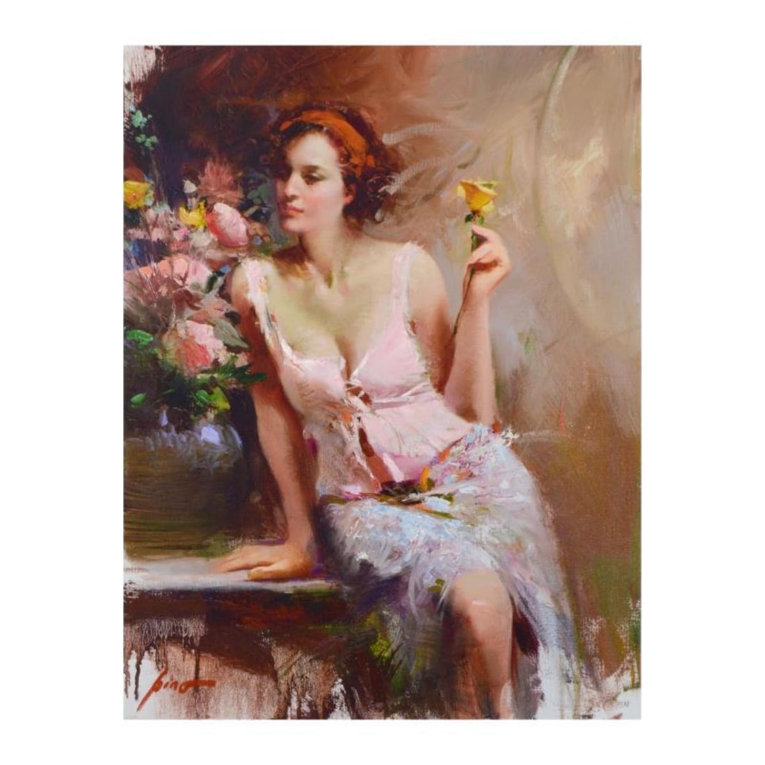 Pino (1939-2010)- Hand Embellished Giclee on Canvas "Sweet Scent" (1 of 3)