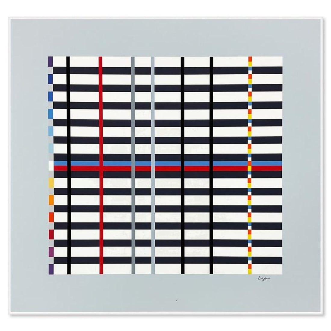 Yaacov Agam, "Hommage du Mondrian (Light Blue)" Limited Edition Serigraph, Numbered and Hand Signed: Hommage du Mondrian (Light Blue) is a limited edition serigraph on paper by Yaacov Agam, hand signed by the artist. Includes Letter of Authenticity. Measures approx. 26.5" x 28" (image). Reference#: 8