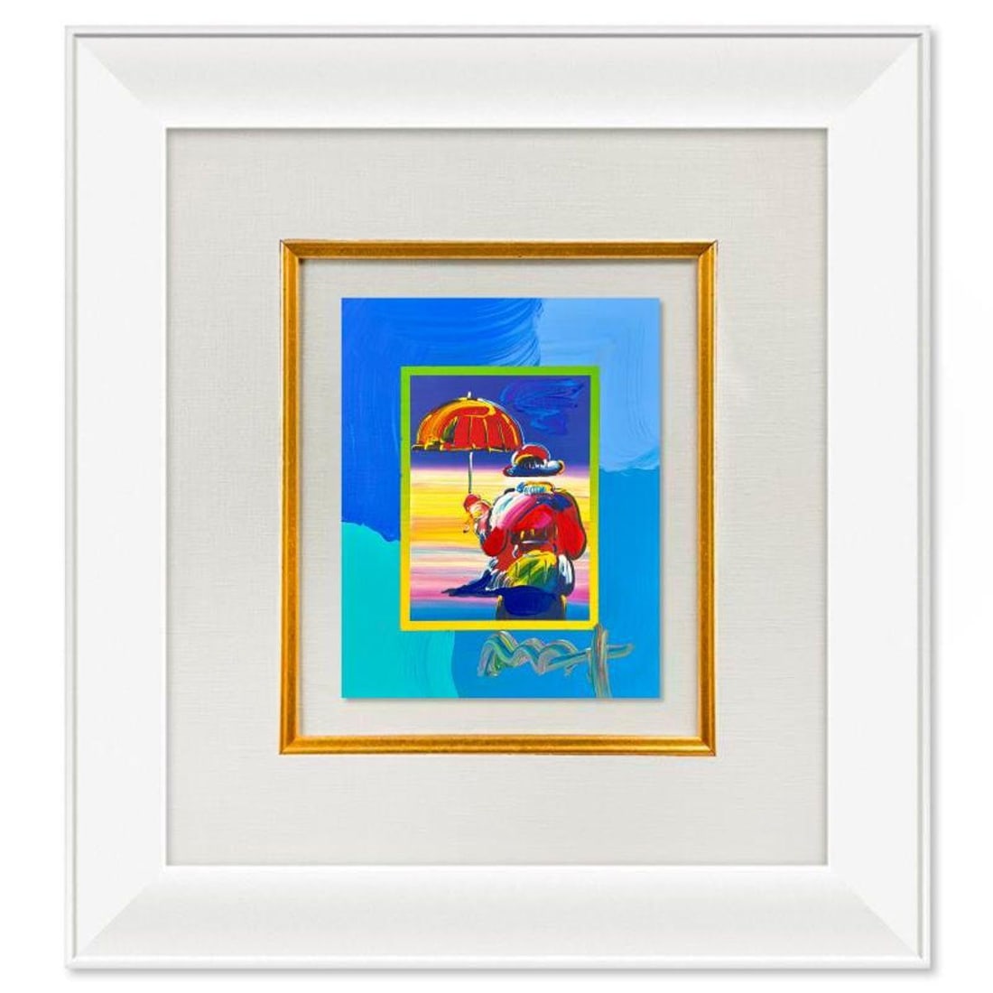 Peter Max, "Umbrella Man on Blends" Framed One-of-a-Kind Acrylic Mixed Media, Hand Signed with (1 of 2)