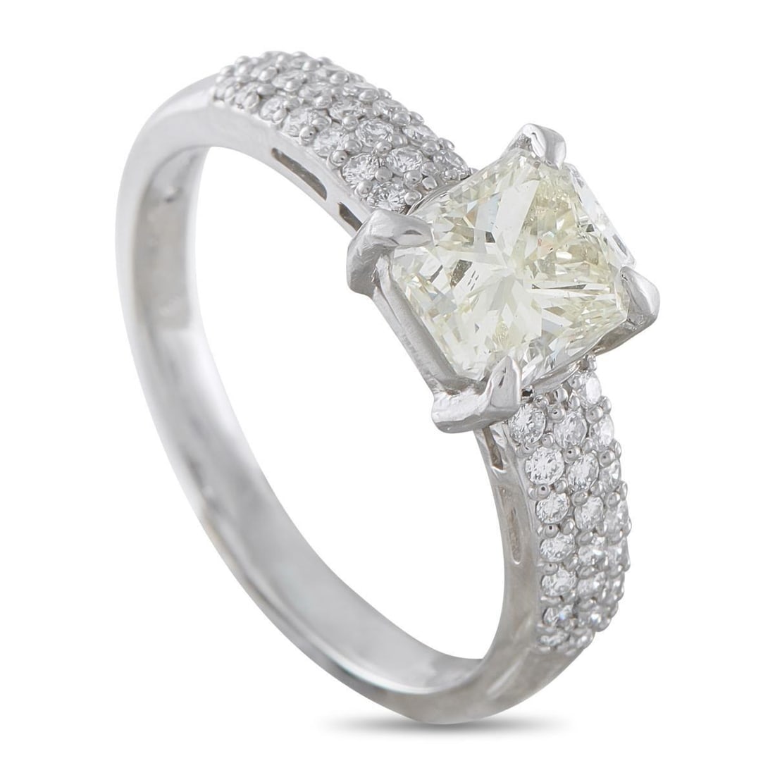 PLATINUM 2.32CT DIAMOND RING: A chic design makes this ring an effortless addition to any ensemble. At the center, a 2.0 carat square cut Diamond makes a stunning statement. Diamond accents totaling 0.32 carats elevate the Platinu