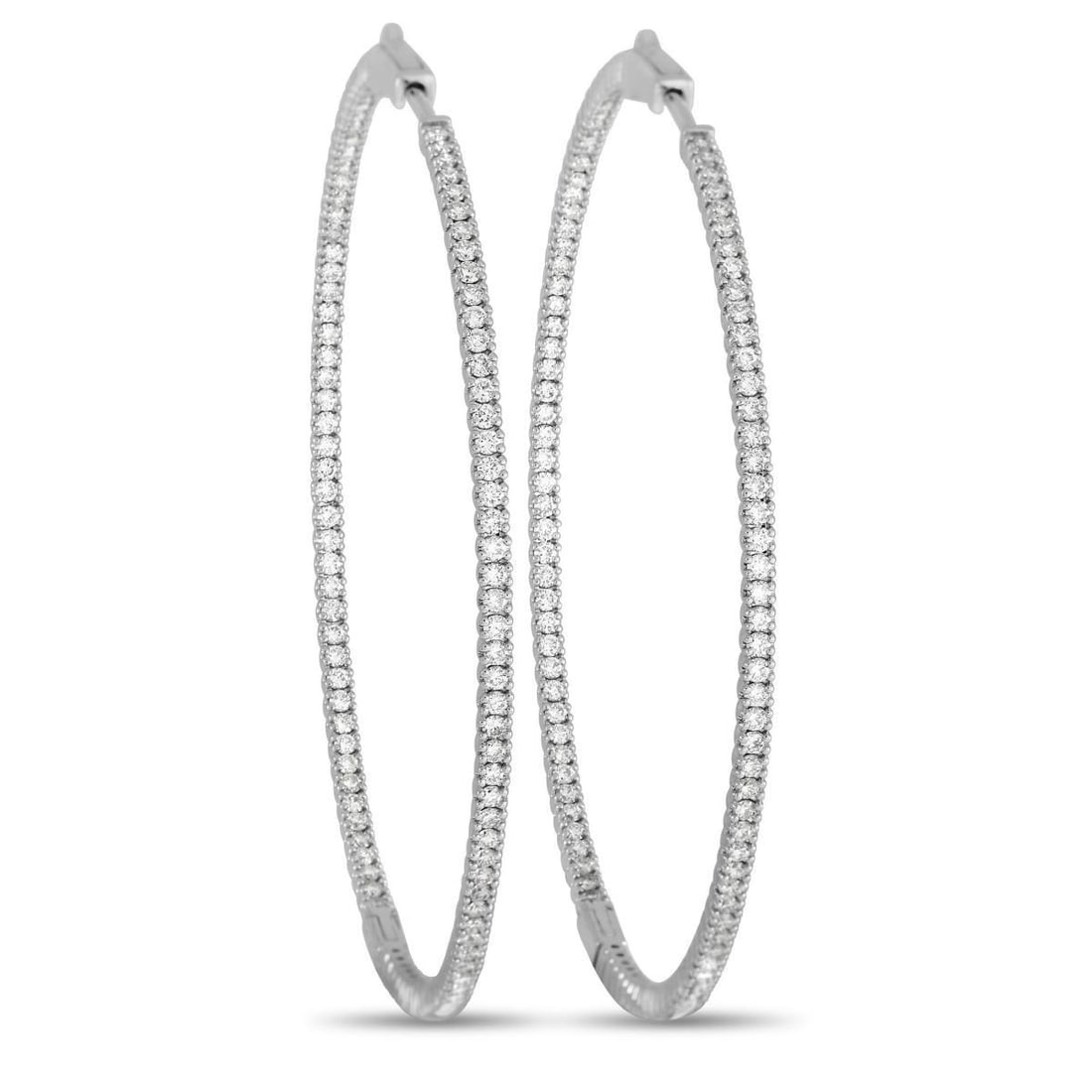 14K WHITE GOLD 2.31 CT DIAMOND INSIDE OUT HOOP EARRINGS: No upscale ensemble is complete without a dazzling pair of diamond hoop earrings. These elegant hoops are crafted from 14K White Gold, which beautifully complements the inset diamonds totaling 2.31 ca