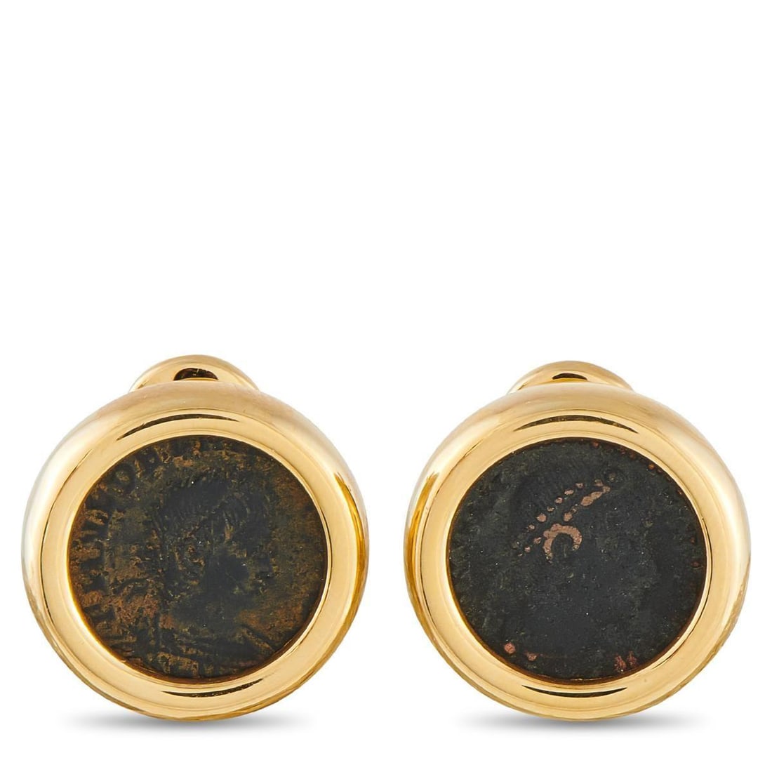 BVLGARI MONETE 18K YELLOW GOLD EARRINGS: These Bvlgari Monete earrings bring the beauty of the past into the present day. Unaltered antique coins at the center of sleek 18K Yellow Gold settings make these earrings instantly captivating. Each