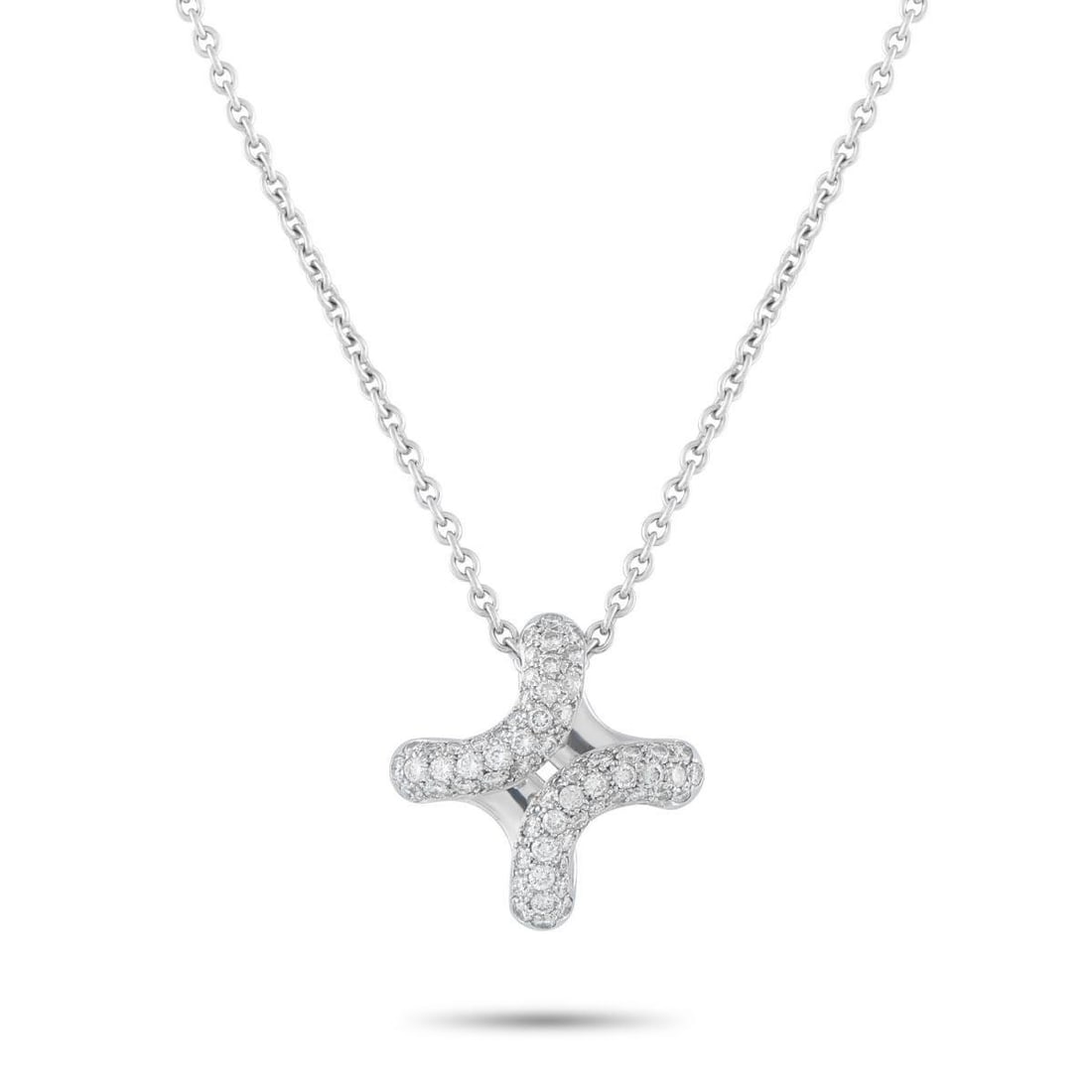 HERMES LIMA 18K WHITE GOLD 0.90CT DIAMOND PENDANT NECKLACE: This Hermes Lima necklace will add charm and sophistication to any ensemble. An ideal piece for everyday wear, the curved pendant measures 0.75 long by 0.75 wide and shines to life thanks to inset Dia