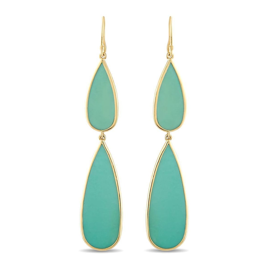 IPPOLITA 18K YELLOW GOLD TURQUOISE EARRINGS: These Ippolita earrings are ideal for anyone with a minimalist aesthetic. Featuring Turquoise stones at the center, the fluid design features clean lines and a classic sense of sophistication. Each ea