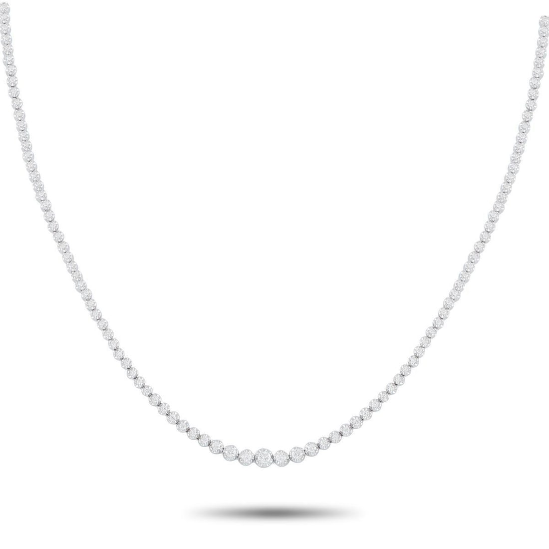 18K WHITE GOLD 2.50CT DIAMOND TENNIS NECKLACE: Simple and elegant, this tennis necklace is ideal for anyone who appreciates quiet luxury. A series of graduated round-cut Diamonds totaling 2.50 carats allow this piece to shine brightly every time i