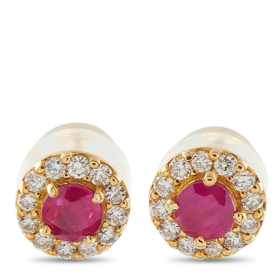 18K YELLOW GOLD 0.12CT DIAMOND AND RUBY EARRINGS (1 of 3)
