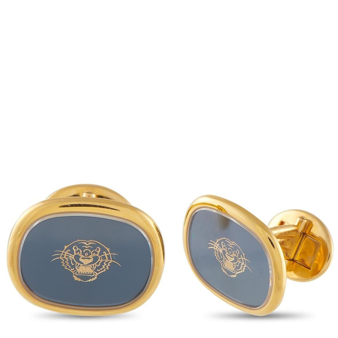 PATEK PHILIPPE 18K YELLOW GOLD CUFFLINKS: A fierce tiger motif makes a statement at the center of these Patek Philippe cufflinks. Bold and impeccably crafted, theyll add a touch of attitude to any suited ensemble. Each one is crafted from 18K
