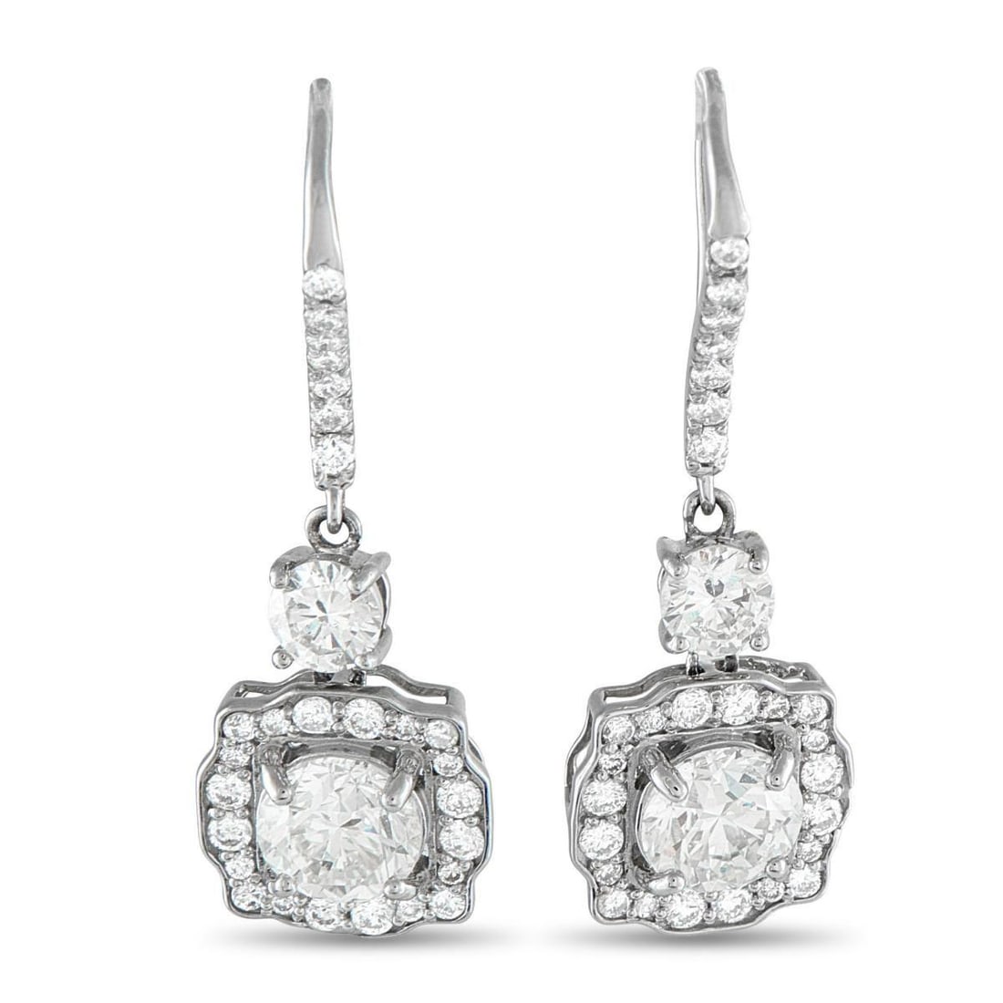 PLATINUM 3.30CT DIAMOND DROP EARRINGS (1 of 5)