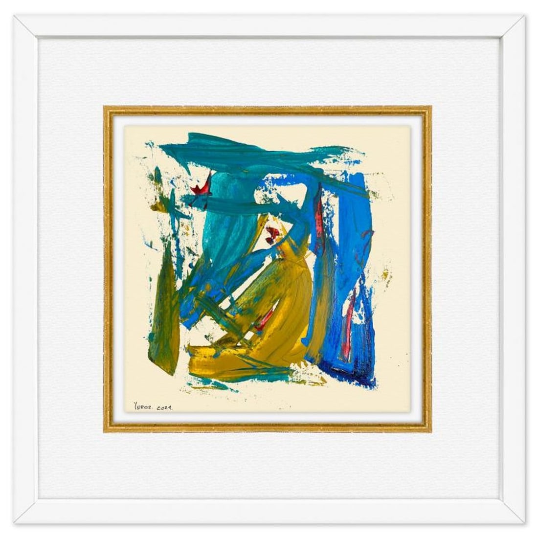 Yuroz, Framed Original Painting, Hand Signed with Letter of Authenticity.: This is an original painting on paper by Yuroz, hand signed by the artist. This piece comes custom framed on linen. Includes Letter of Authenticity. Measures approx. 18" x 18" (frame), 10" x 10" (imag