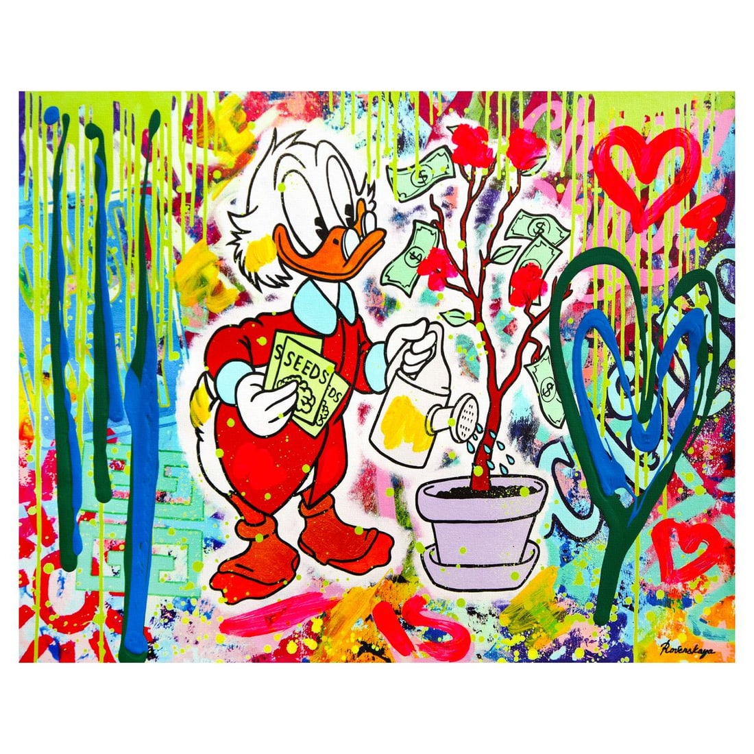 Nastya Rovenskaya- Mixed Media on Canvas "Duck Tales of Love & Loo" (1 of 2)