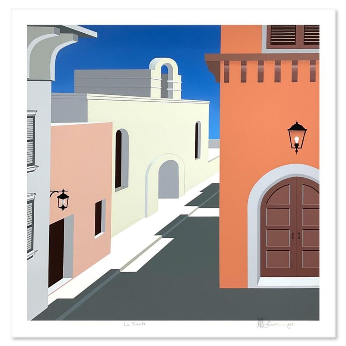 William Schlesinger (1915-2011), "La Siesta" Limited Edition Serigraph, Numbered and Hand Signed: La Siesta is a limited edition serigraph on paper by William Schlesinger (1915-2011), numbered and hand signed by the artist. Includes Letter of Authenticity. Measures approx. 29" x 28" (border), 23" 
