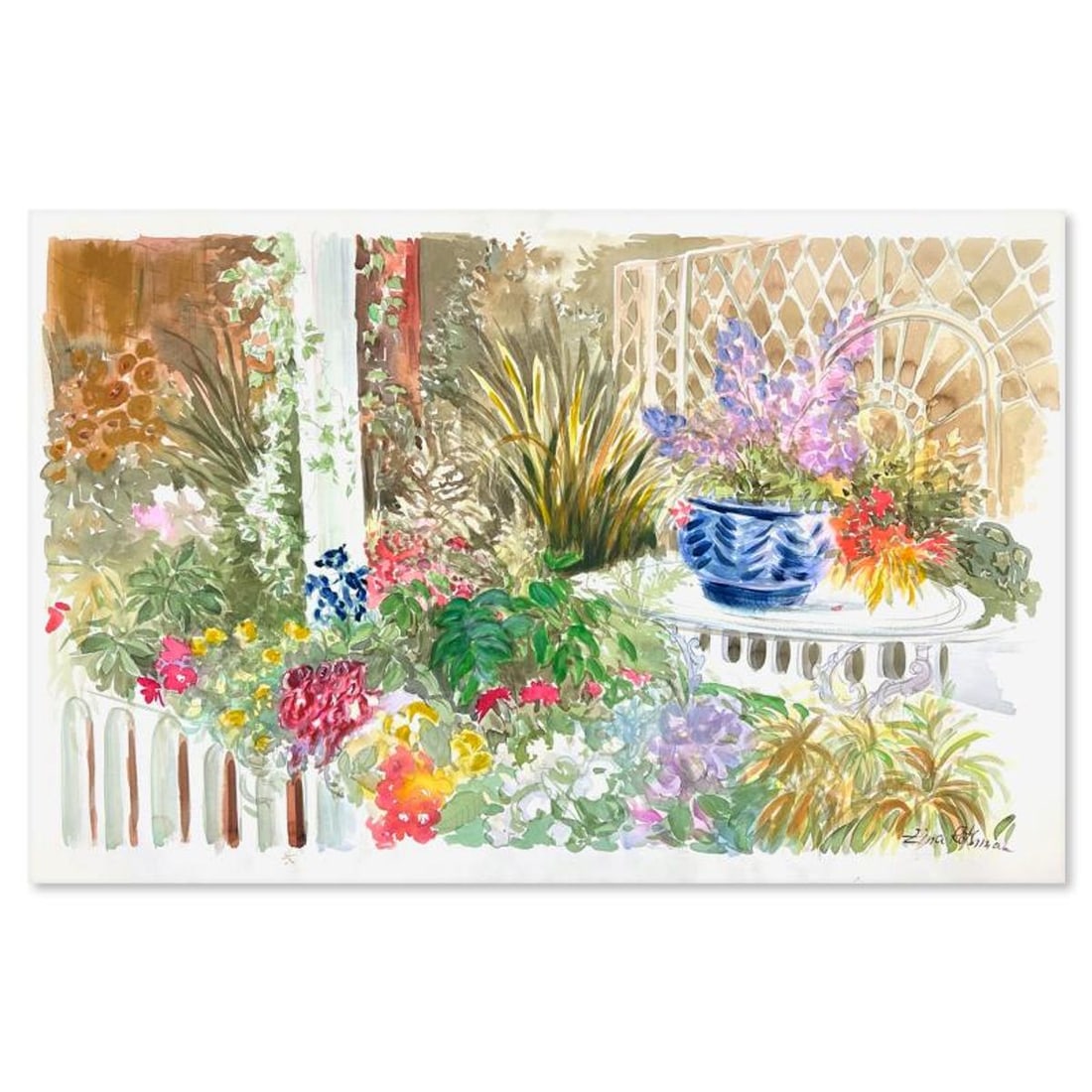 Zina Roitman, Hand Signed Original Painting with Letter of Authenticity.: This is an untitled original painting on paper by Zina Roitman. The piece is hand signed and comes with a letter of authenticity. Measures approximately 29.5" x 45".