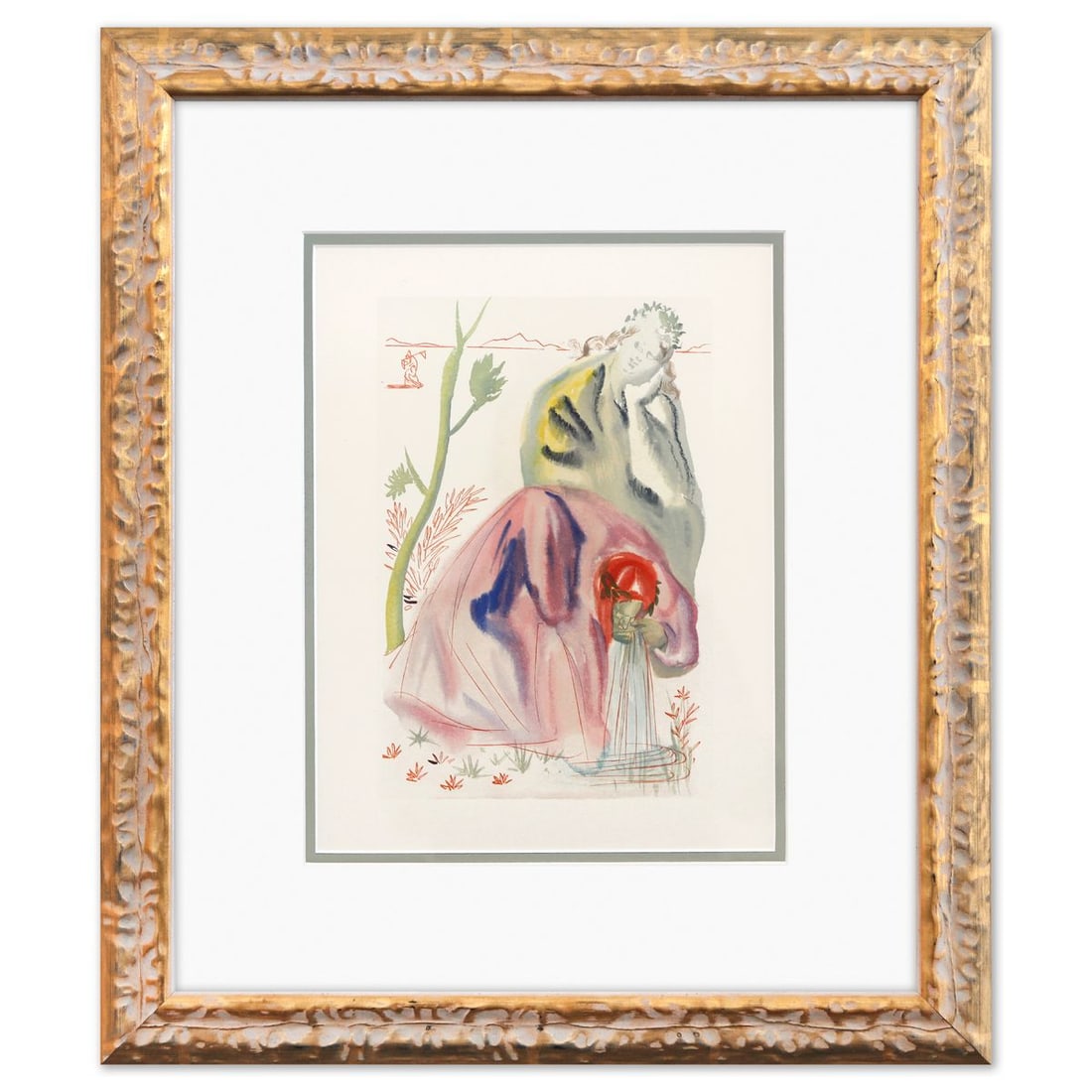 Salvador Dali- Original Color Woodcut on B.F.K. Rives Paper "Purgatory 22": Artist: Salvador Dali. Medium: Original Color Woodcut on B.F.K. Rives Paper. Title: Purgatory 22. Size: 13" x 10". Measures approx. 21" x 18" (framed). Certificate of Authenticity: Is included. Additi