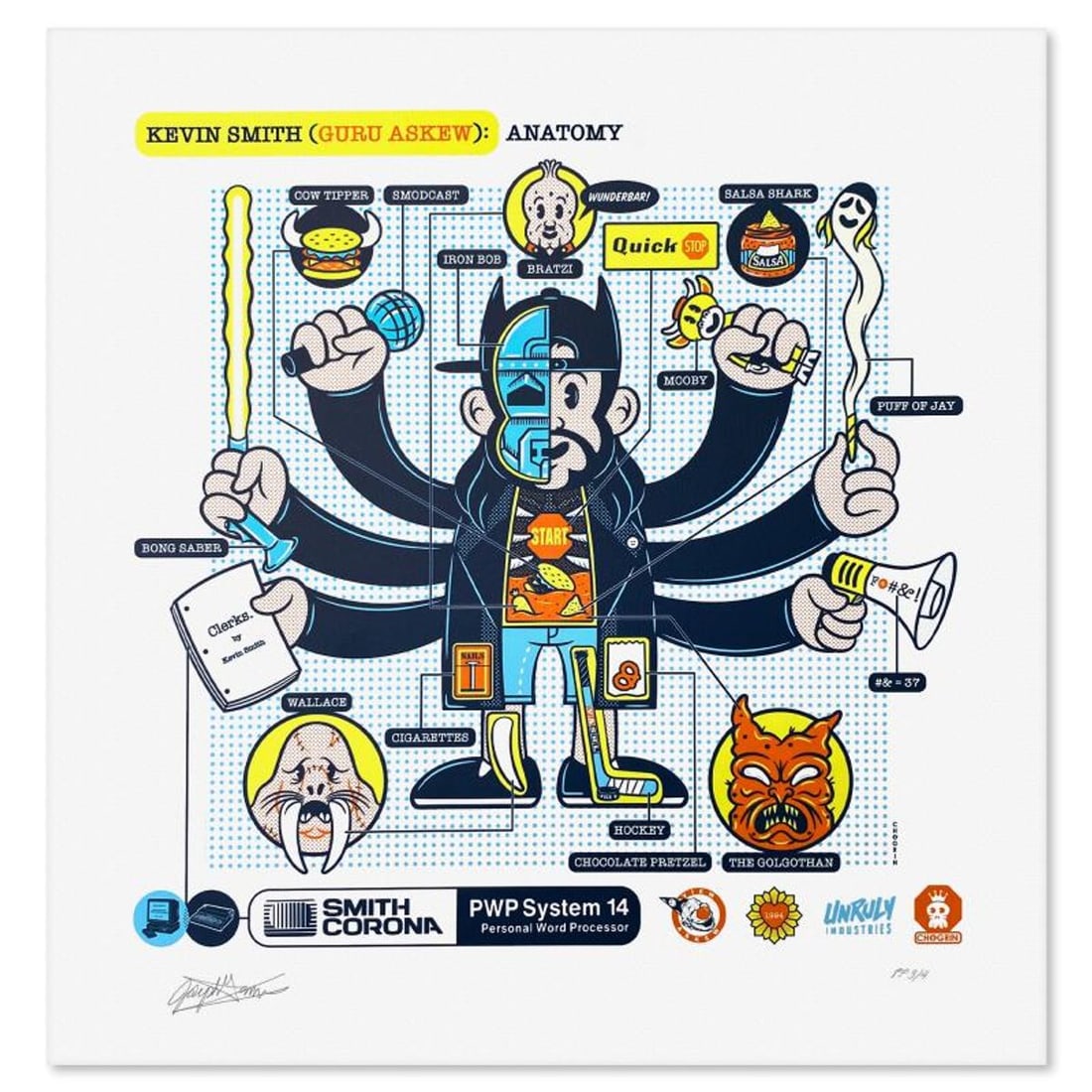 Chogrin, "Kevin Smith: Guru Askew" Limited Edition, PP Numbered 3/4 and Signed with Letter of: Kevin Smith: Guru Askew is a limited edition giclee on paper by Chogrin, PP numbered 3/4 and bearing the authorized signature of the artist. Includes Letter of Authenticity. Measures approx. 16" x