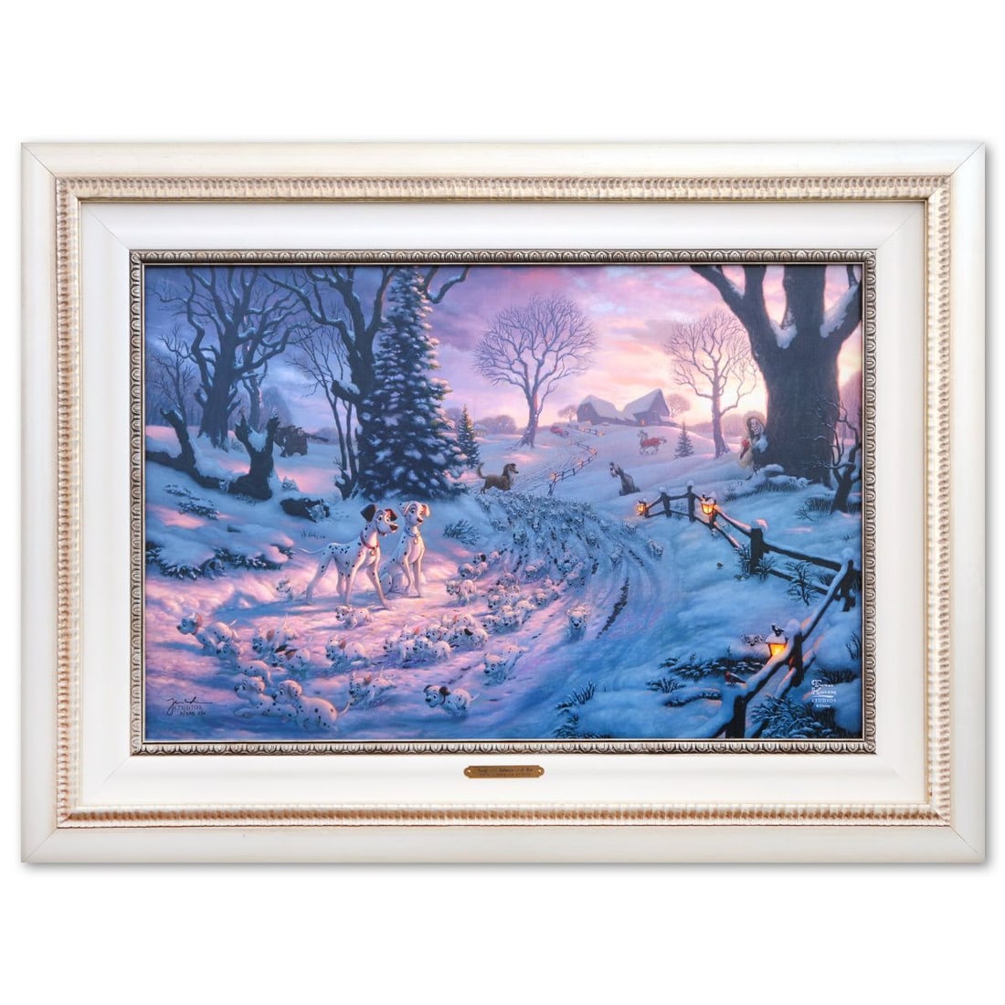 Thomas Kinkade- Hand Embellished Giclee on Canvas "101 Dalmatians On The Run" (1 of 4)